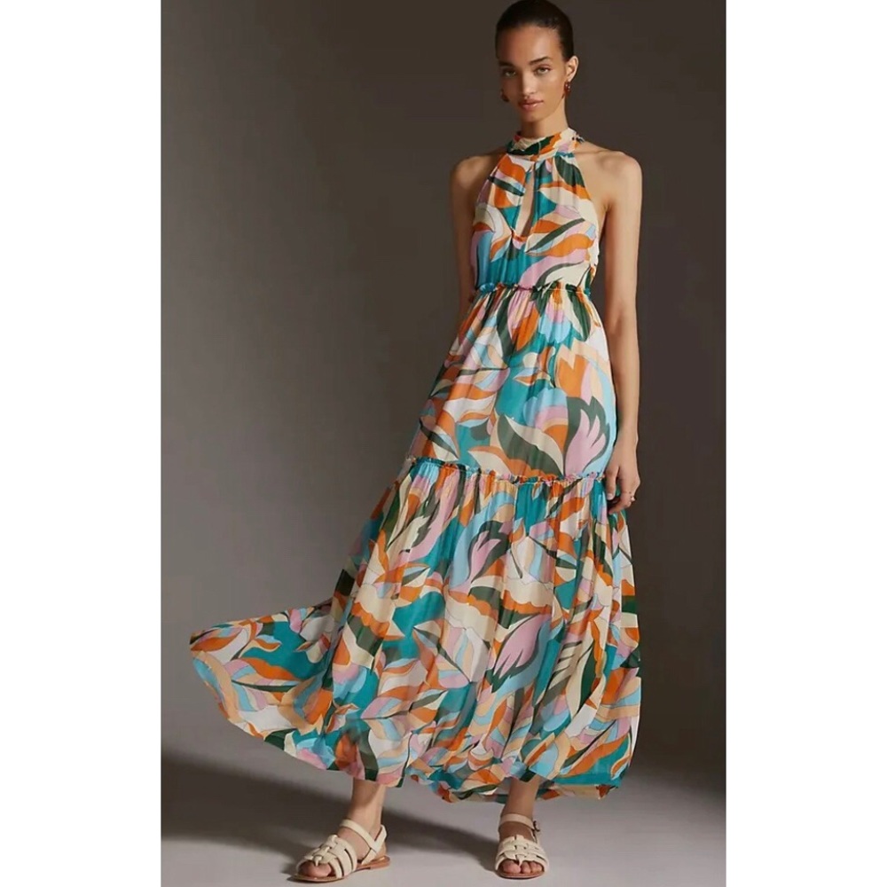Anthropologie Maeve Tiered Maxi Dress Keyhole Halter Plus Size 3X